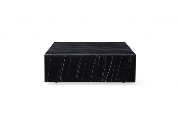 Homeroots 35" Black Genuine Marble And Brass Square Coffee Table   372181