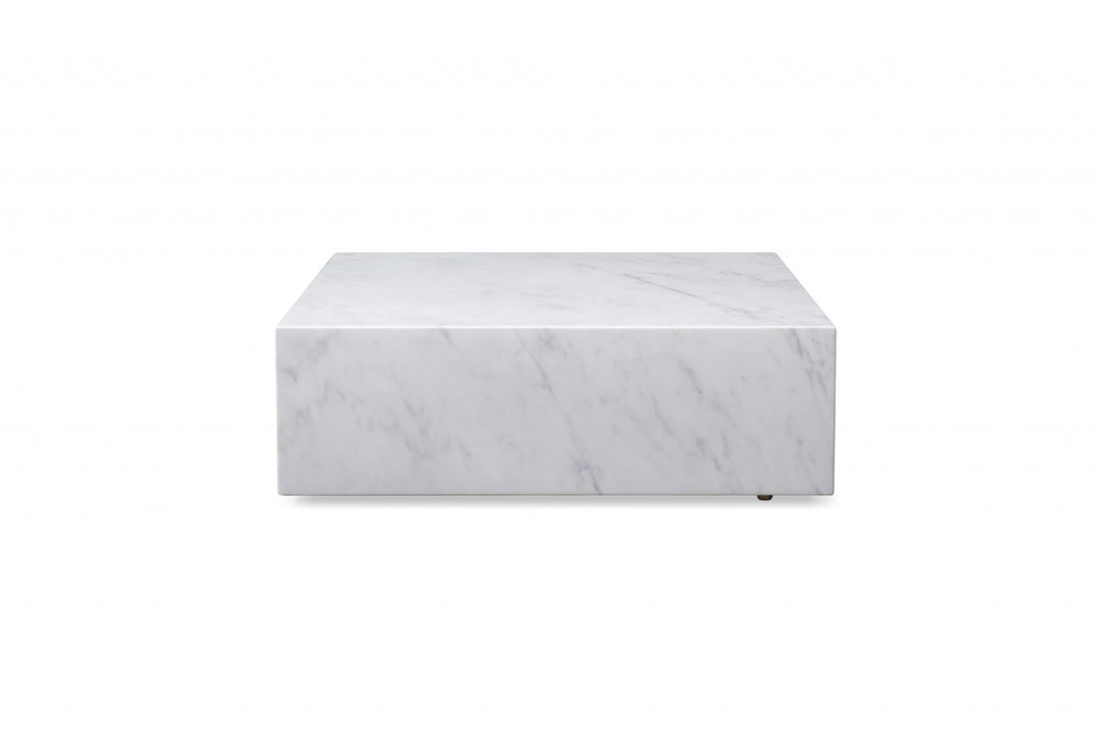 Homeroots 35" White Genuine Marble And Brass Square Coffee Table   372182