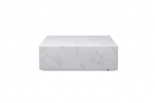 Homeroots 35" White Genuine Marble And Brass Square Coffee Table   372182