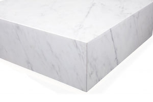 Homeroots 35" White Genuine Marble And Brass Square Coffee Table   372182