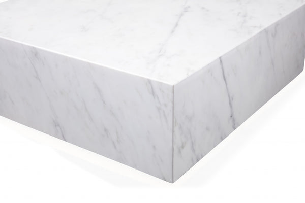 Homeroots 35" White Genuine Marble And Brass Square Coffee Table   372182
