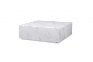 Homeroots 35" White Genuine Marble And Brass Square Coffee Table   372182