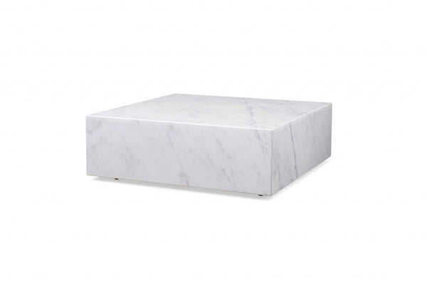 Homeroots 35" White Genuine Marble And Brass Square Coffee Table   372182
