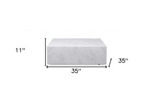 Homeroots 35" White Genuine Marble And Brass Square Coffee Table   372182