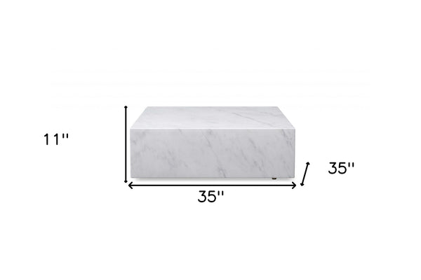Homeroots 35" White Genuine Marble And Brass Square Coffee Table   372182