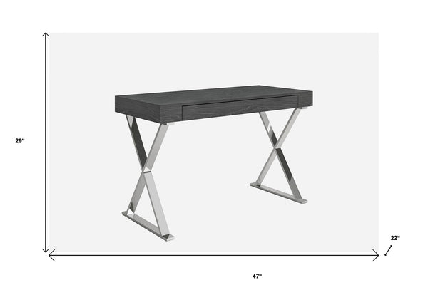 Homeroots 47 Grey Stainless Steel Desk - Stylish 47" Writing Desk For Home Office, Elegant & Durable Design   372196