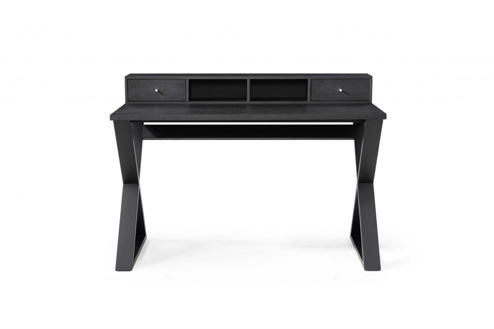 Homeroots 51" Black Solid Wood Writing Desk With Two Drawers   372198