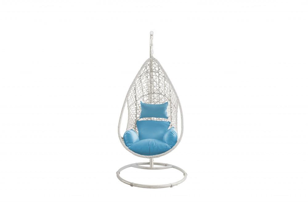 Homeroots 40" Blue And Steel Stand Finished Metal Outdoor Swing Chair With Blue Cushion  Metal 372211