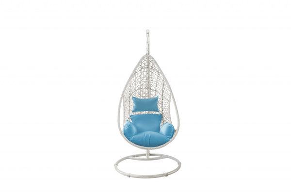 Homeroots 40" Blue And Steel Stand Finished Metal Outdoor Swing Chair With Blue Cushion  Metal 372211
