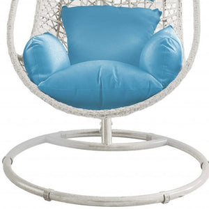 Homeroots 40" Blue And Steel Stand Finished Metal Outdoor Swing Chair With Blue Cushion  Metal 372211