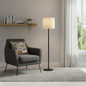 HomeRoots 60" Elegant Black and White Floor Lamp with Soft Drum Shade - Perfect for Living Room & Reading Nook 372228