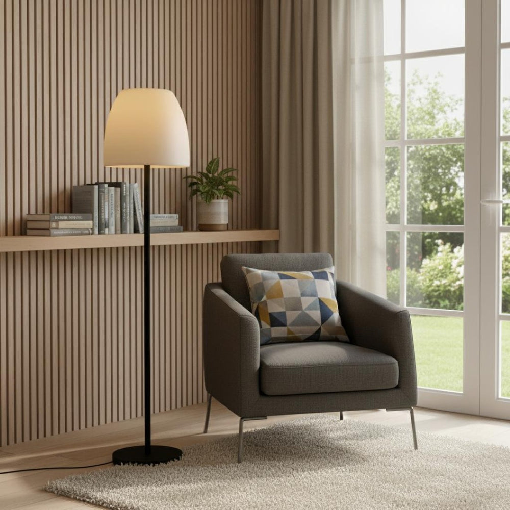 HomeRoots 60" Elegant Black and White Floor Lamp with Dimmable White Bowl Shade for Modern Living Spaces 372229
