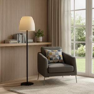 HomeRoots 60" Elegant Black and White Floor Lamp with Dimmable White Bowl Shade for Modern Living Spaces 372229