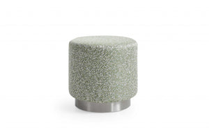 Homeroots 19" Green Linen And Silver Round Footstool Ottoman   372238