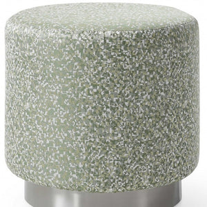 Homeroots 19" Green Linen And Silver Round Footstool Ottoman   372238