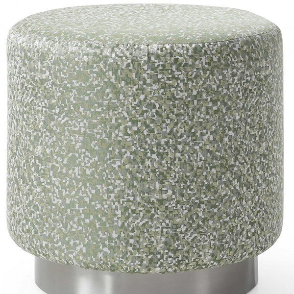 Homeroots 19" Green Linen And Silver Round Footstool Ottoman   372238