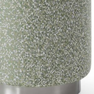 Homeroots 19" Green Linen And Silver Round Footstool Ottoman   372238