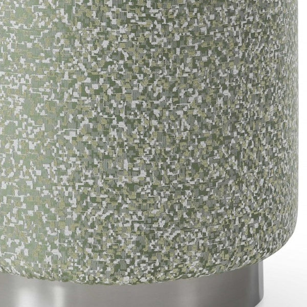 Homeroots 19" Green Linen And Silver Round Footstool Ottoman   372238