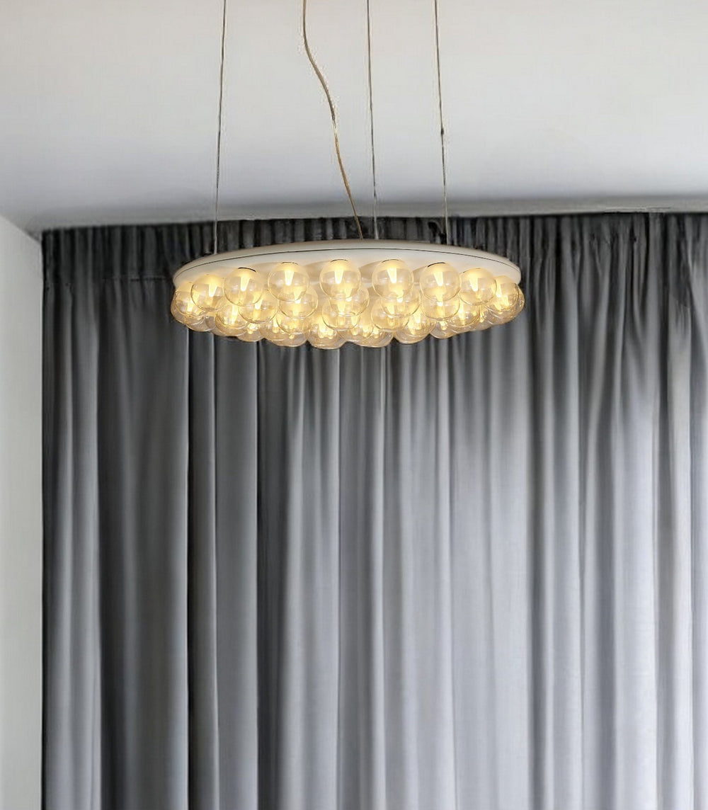 Homeroots 29 X 29 X 7 White Glass Metal Pendant Lamp   372256