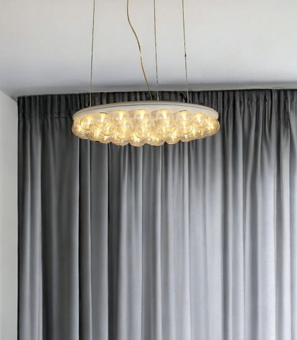 Homeroots 29 X 29 X 7 White Glass Metal Pendant Lamp   372256