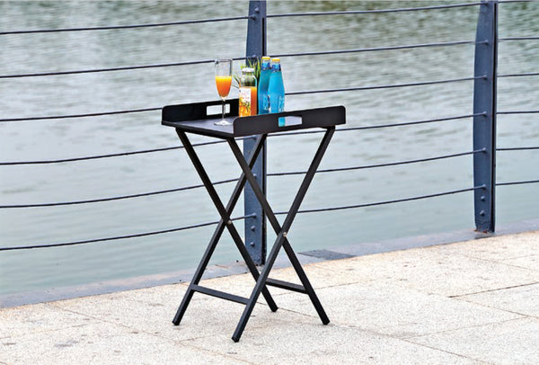 Homeroots Gray Aluminum Indoor Outdoor Tray Table   372274