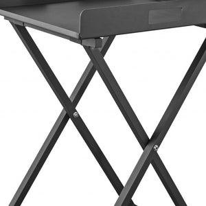 Homeroots Gray Aluminum Indoor Outdoor Tray Table   372274