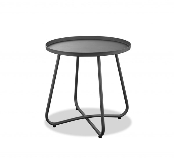 Homeroots 18" Gray Rounded Aluminum Outdoor Side Table  Aluminum 372278