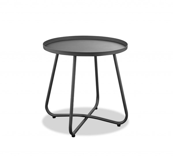 Homeroots 18" Gray Rounded Aluminum Outdoor Side Table  Aluminum 372278