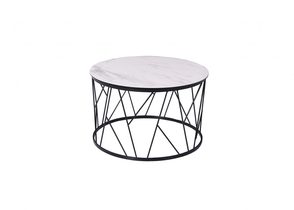 Homeroots 16" Black And Gray Ceramic Tile Round End Table   372281