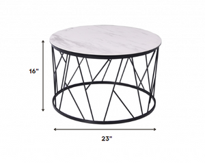 Homeroots 16" Black And Gray Ceramic Tile Round End Table   372281