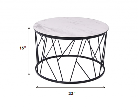 Homeroots 16" Black And Gray Ceramic Tile Round End Table   372281