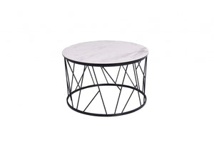 Homeroots 16" Black And Gray Ceramic Tile Round End Table   372281