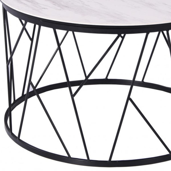 Homeroots 16" Black And Gray Ceramic Tile Round End Table   372281