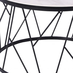 Homeroots 16" Black And Gray Ceramic Tile Round End Table   372281