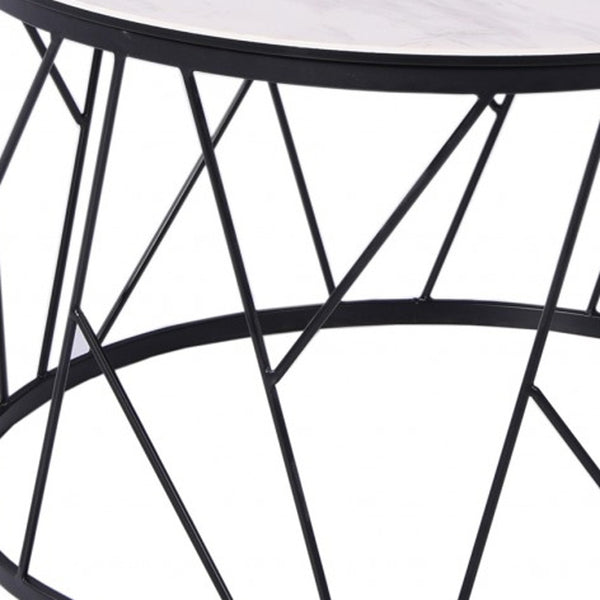 Homeroots 16" Black And Gray Ceramic Tile Round End Table   372281