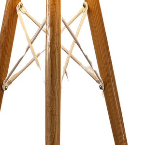 Homeroots 21" Brown Solid Wood Tripod Lamp With Brown And White Drum Shade   372286