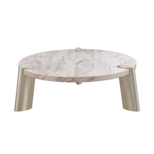 Homeroots 48" Gold And White Genuine Marble Round Coffee Table   372310