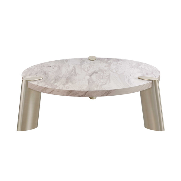Homeroots 48" Gold And White Genuine Marble Round Coffee Table   372310