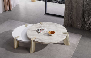 Homeroots 40" White And Gold Stainless Steel Round Coffee Table   372311