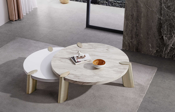 Homeroots 40" White And Gold Stainless Steel Round Coffee Table   372311