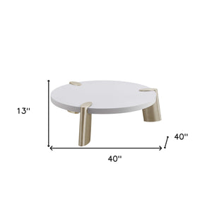 Homeroots 40" White And Gold Stainless Steel Round Coffee Table   372311