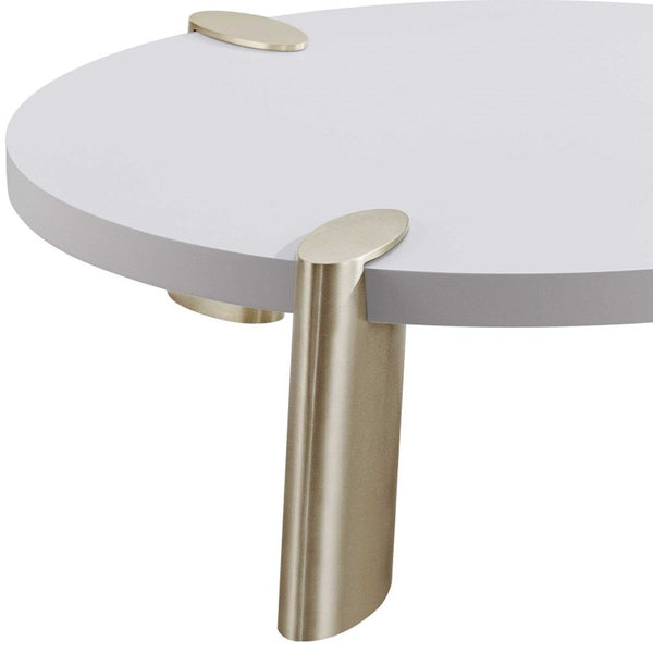 Homeroots 40" White And Gold Stainless Steel Round Coffee Table   372311