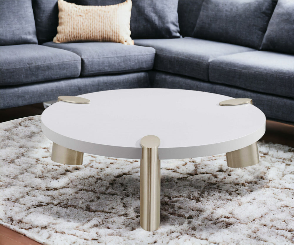 Homeroots 40" White And Gold Stainless Steel Round Coffee Table   372311