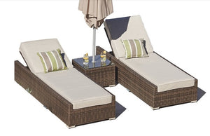 Homeroots 78" Set Of Two Brown Indoor Outdoor Chaise Lounge With Beige Cushion  Rattan 372316