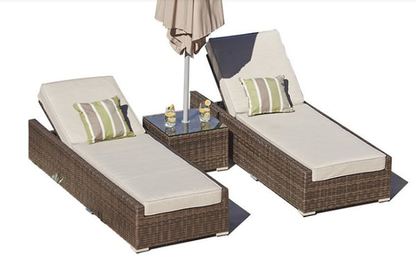 Homeroots 78" Set Of Two Brown Indoor Outdoor Chaise Lounge With Beige Cushion  Rattan 372316