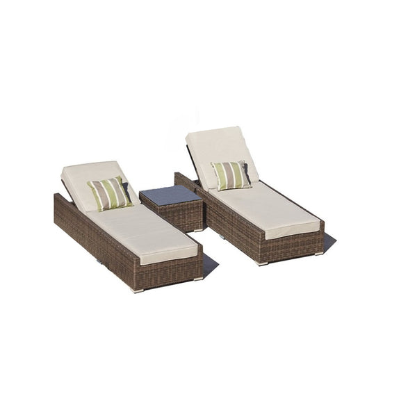 Homeroots 78" Set Of Two Brown Indoor Outdoor Chaise Lounge With Beige Cushion  Rattan 372316