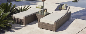 Homeroots 78" Set Of Two Brown Indoor Outdoor Chaise Lounge With Beige Cushion  Rattan 372316