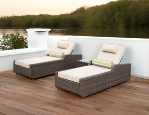 Homeroots 78" Set Of Two Brown Indoor Outdoor Chaise Lounge With Beige Cushion  Rattan 372317