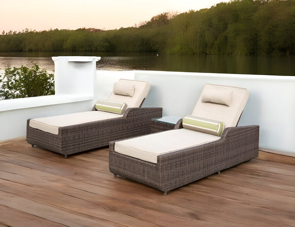 Homeroots 78" Set Of Two Brown Indoor Outdoor Chaise Lounge With Beige Cushion  Rattan 372317