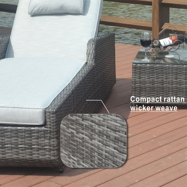 Homeroots 78" Set Of Two Brown Indoor Outdoor Chaise Lounge With Beige Cushion  Rattan 372317